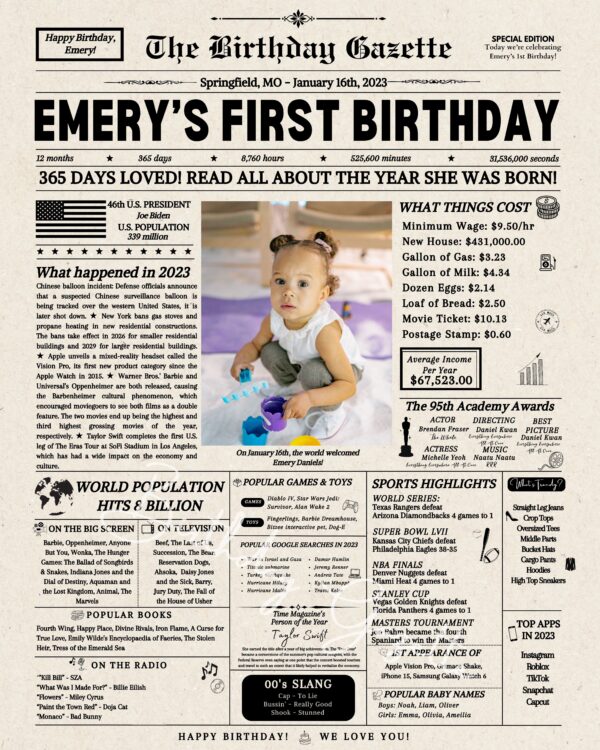 1st Birthday Newspaper