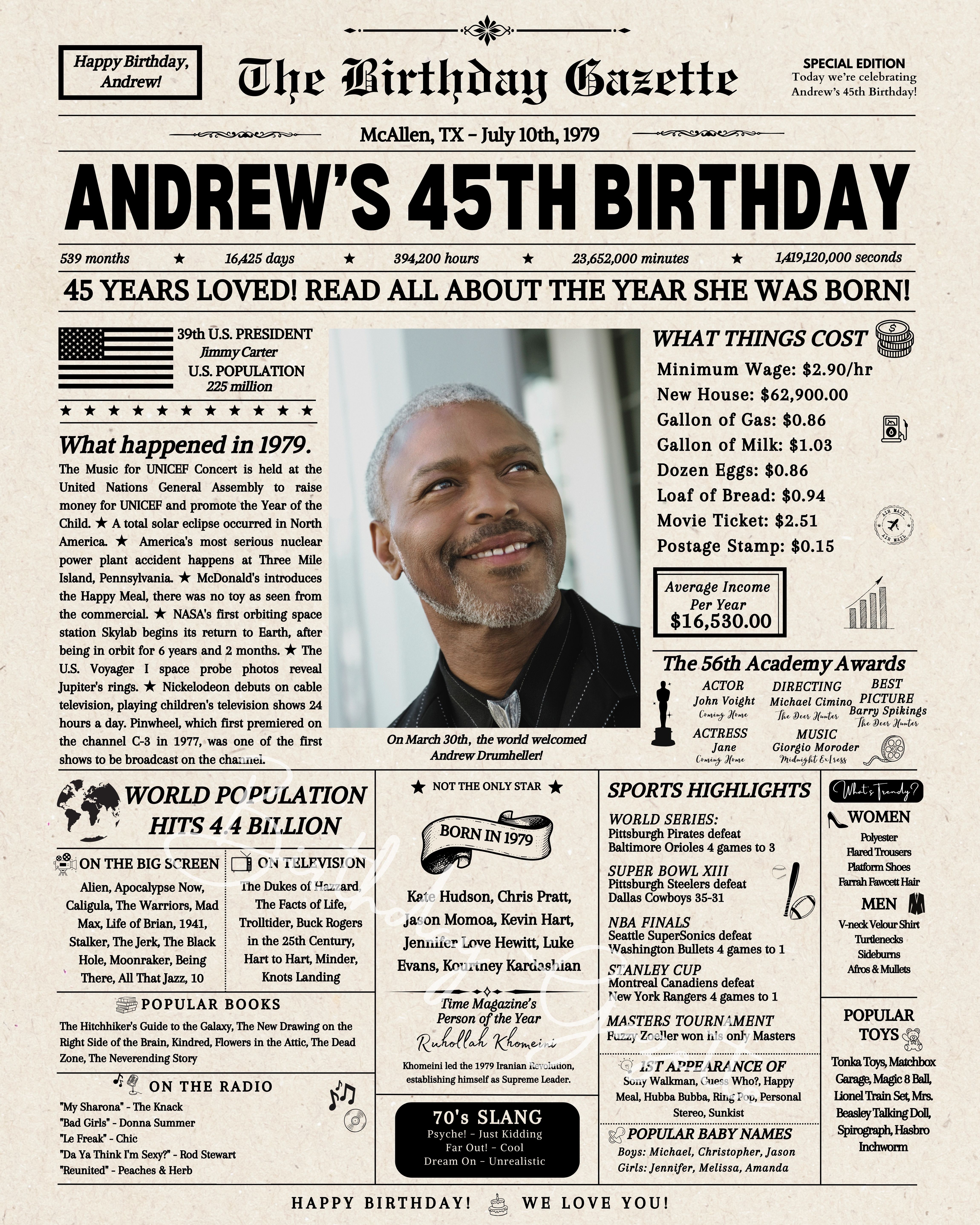 45th Birthday Newspaper
