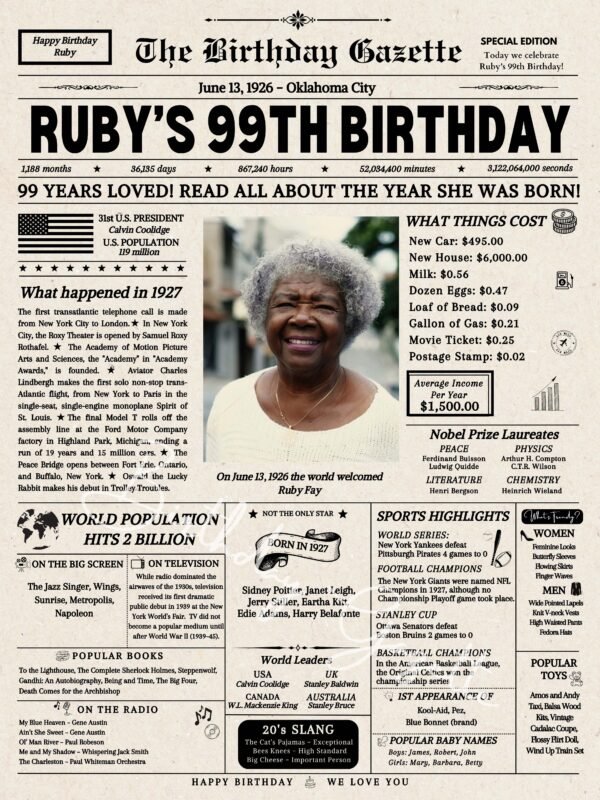 99th birthday newspaper