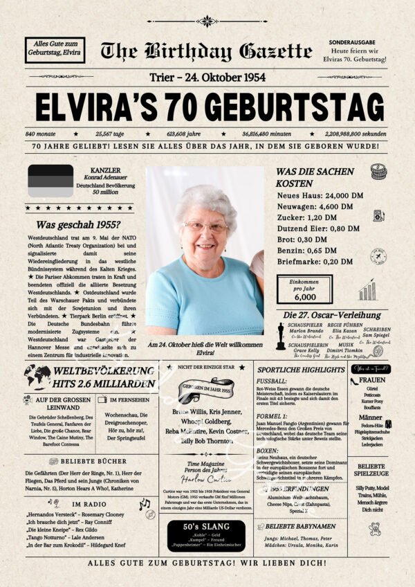 70th Birthday Newspaper Germany