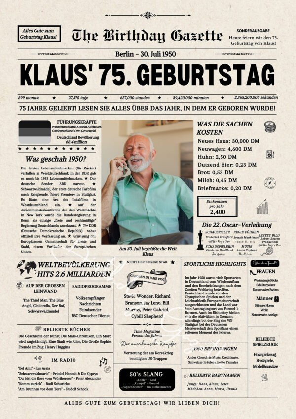 75th Birthday Newspaper Germany