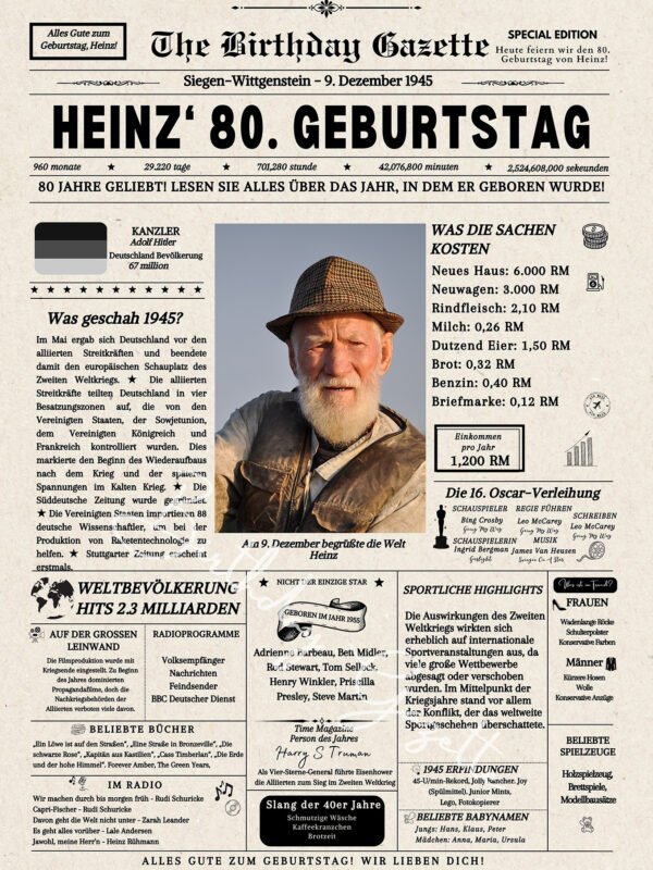 80th Birthday Newspaper Germany