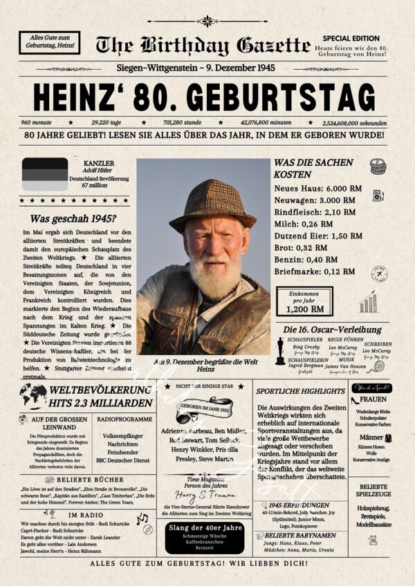 80th Birthday Newspaper Germany