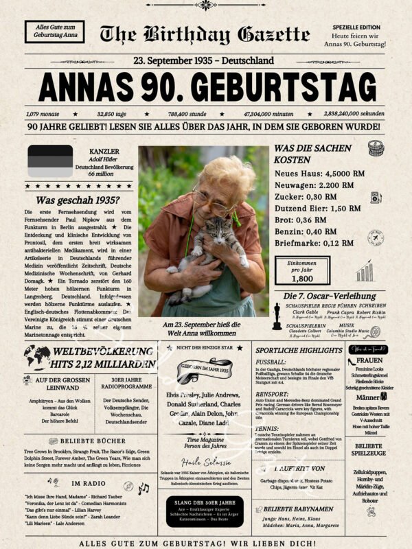 90th Birthday Newspaper Germany