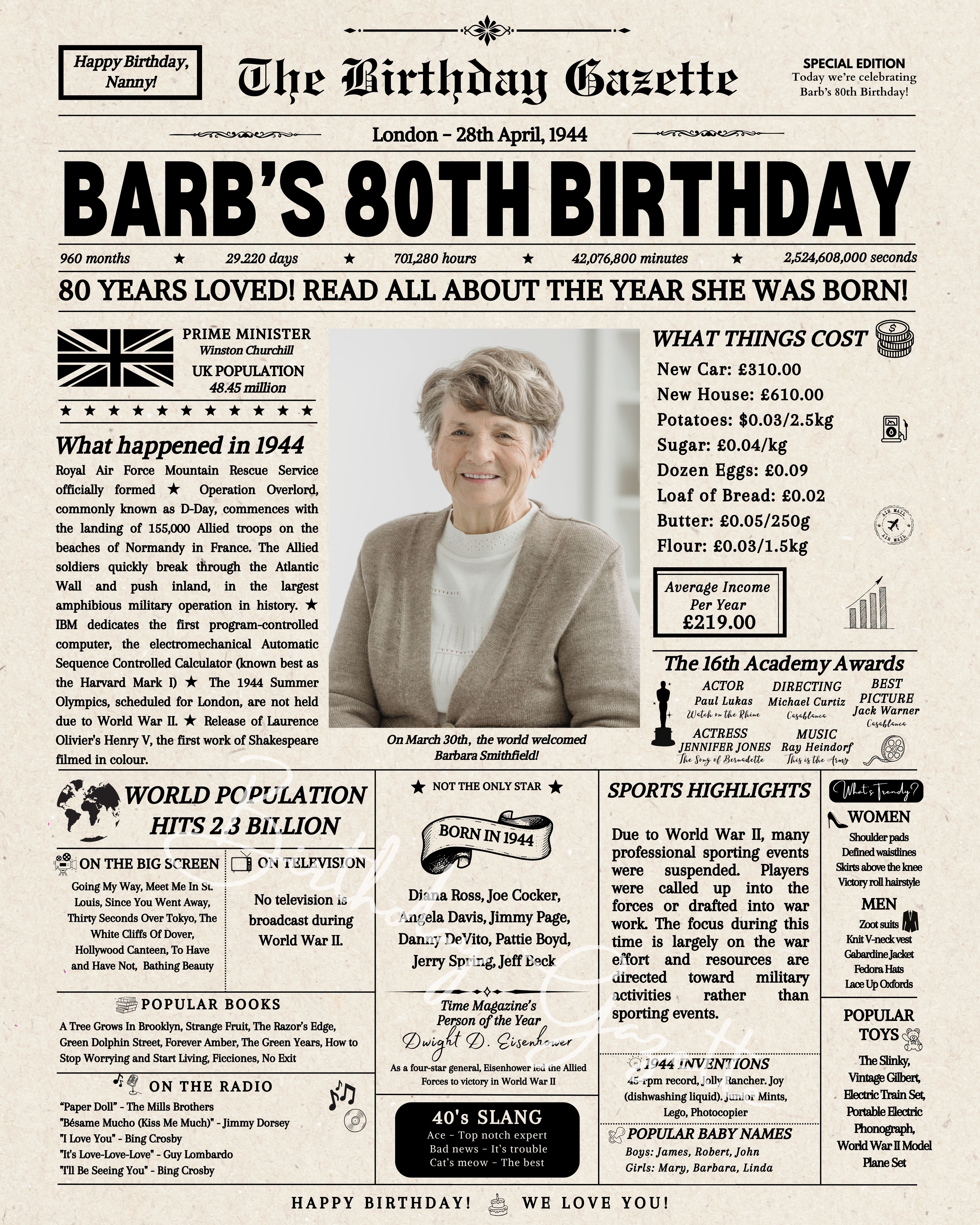80th Birthday Newspaper UK