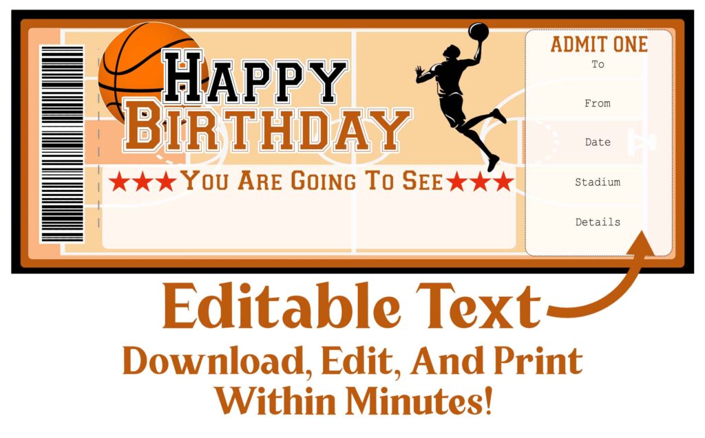Basketball Ticket For Birthday Print From Home