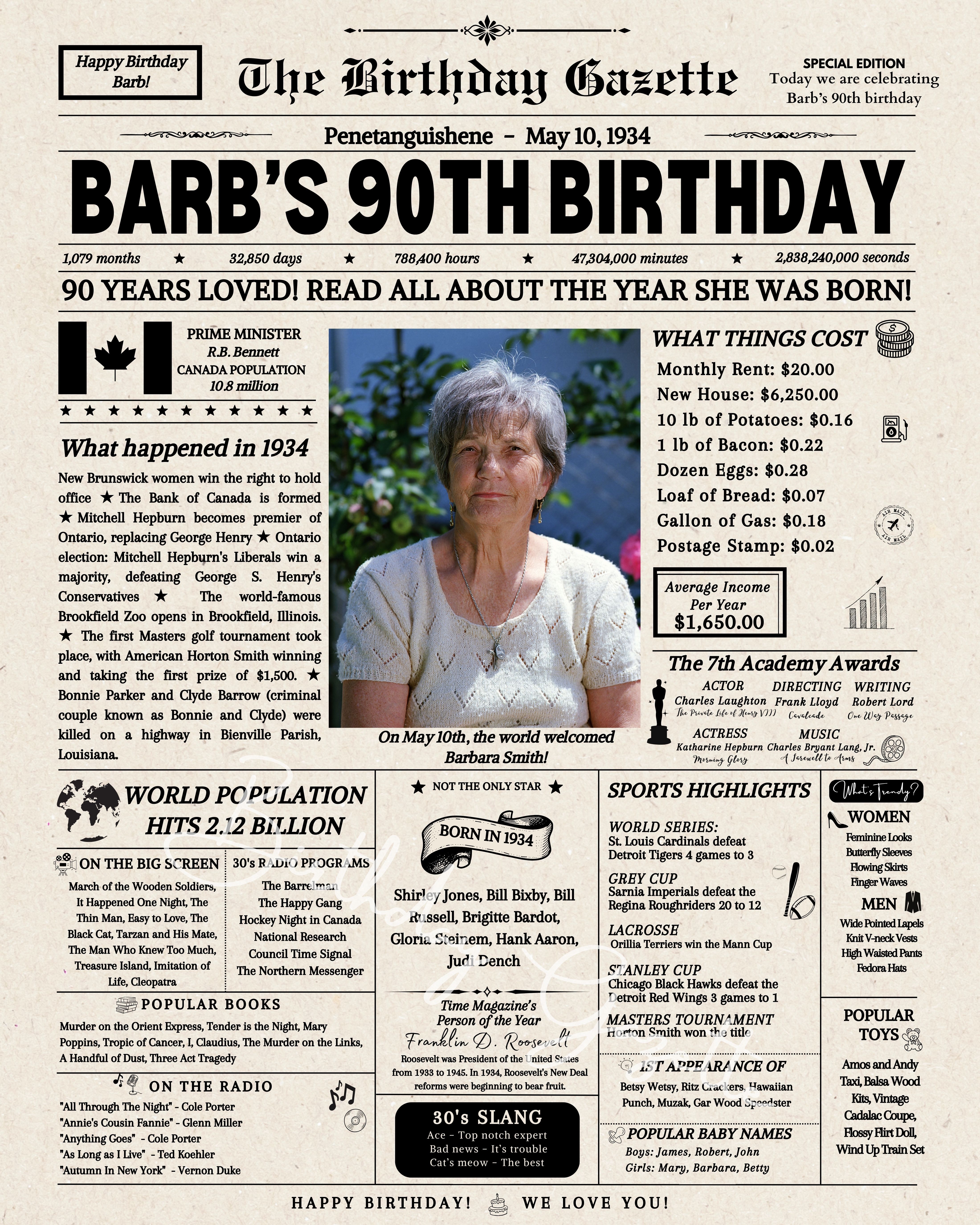 90th Birthday Newspaper Canada