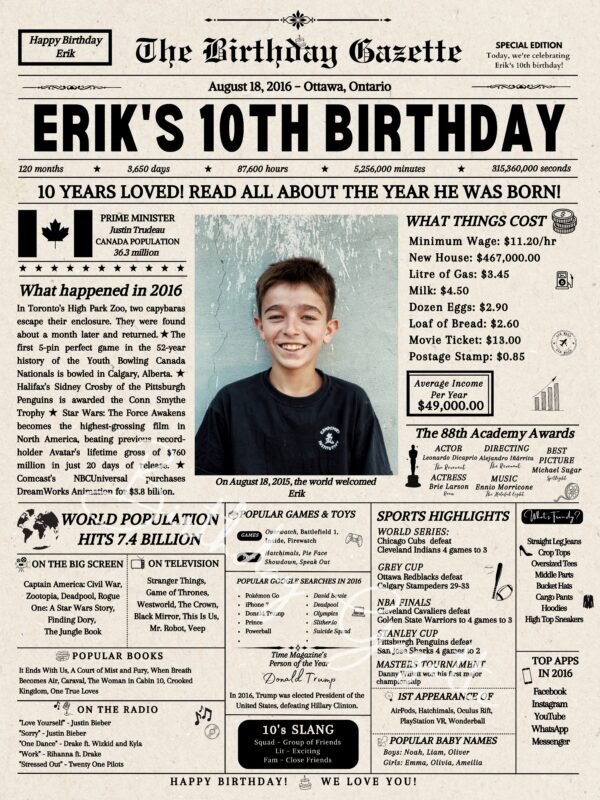 10th Birthday Newspaper Canada