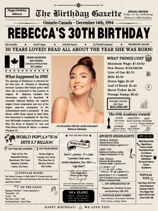 30th Birthday Newspaper Canada