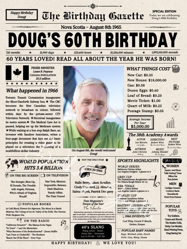 60th Birthday Newspaper Canada