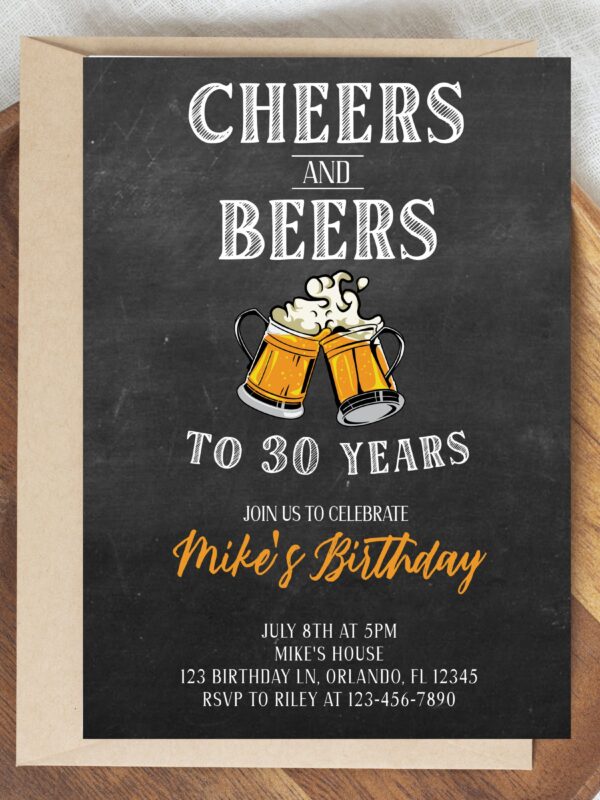 cheers and beers birthday invitation for him