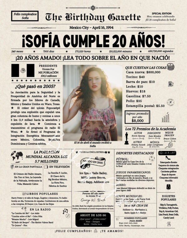 20th Birthday Newspaper Mexico