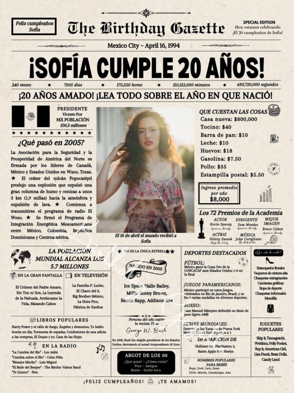 20th Birthday Newspaper Mexico