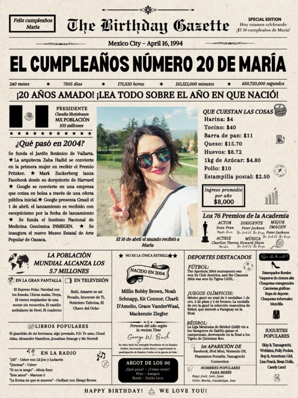 20th Birthday Newspaper Mexico