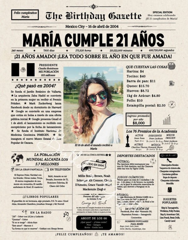 21st Birthday Newspaper Customized Mexico