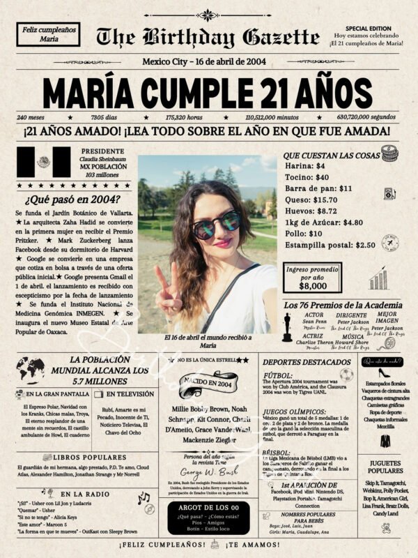 21st Birthday Newspaper Customized Mexico