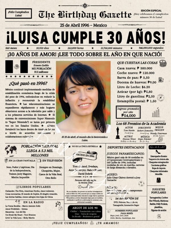30th Birthday Newspaper Mexico