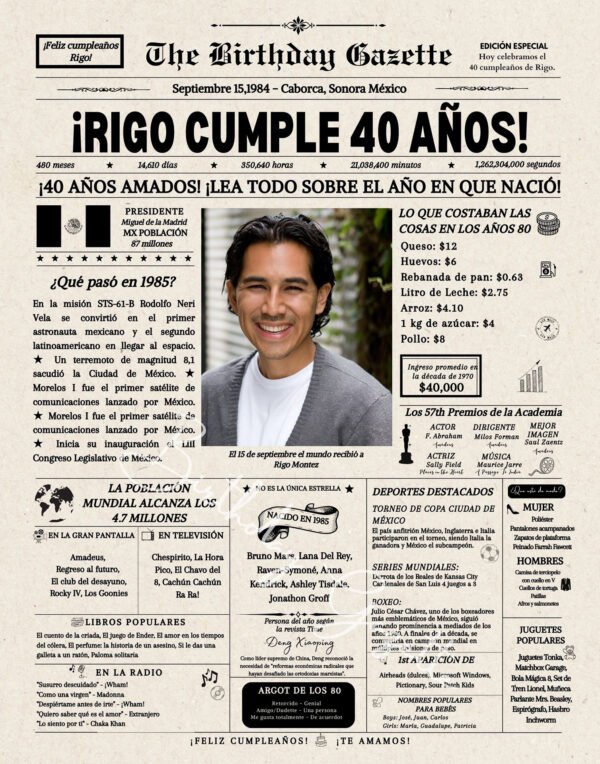 40th Birthday Newspaper Mexico