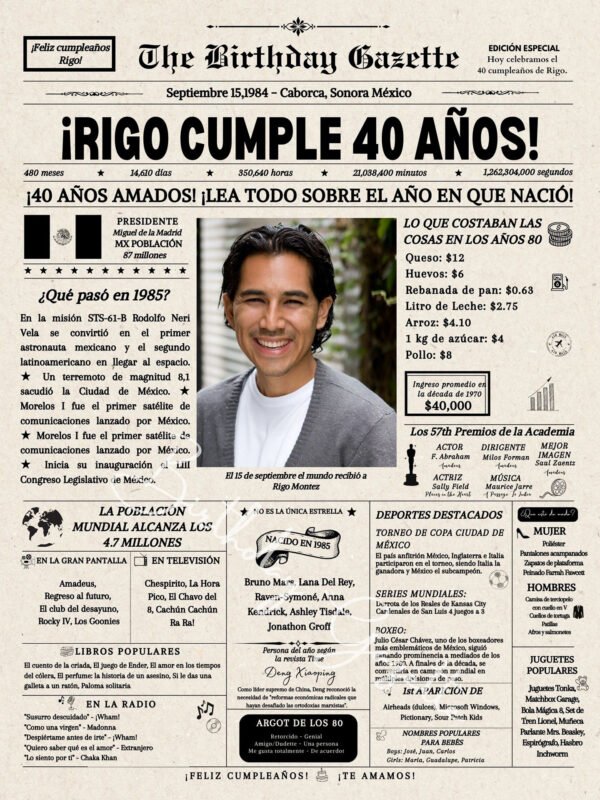 40th Birthday Newspaper Mexico