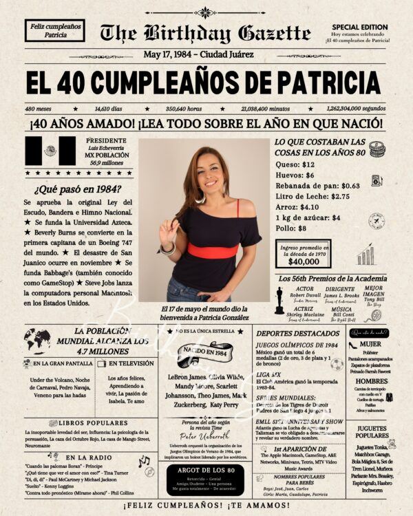 40th Birthday Newspaper Mexico