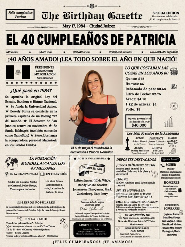 40th Birthday Newspaper Mexico