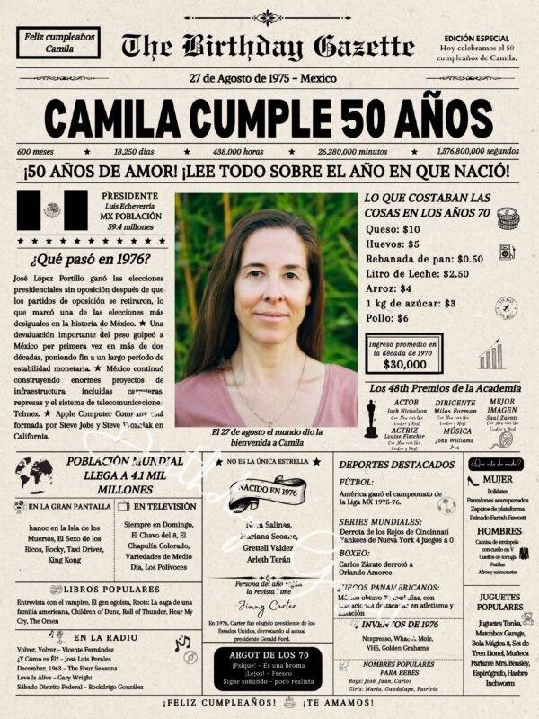 50th Birthday Newspaper Customized Mexico