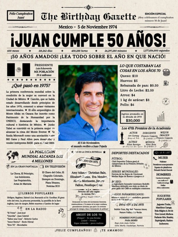 50th Birthday Newspaper Customized Mexico