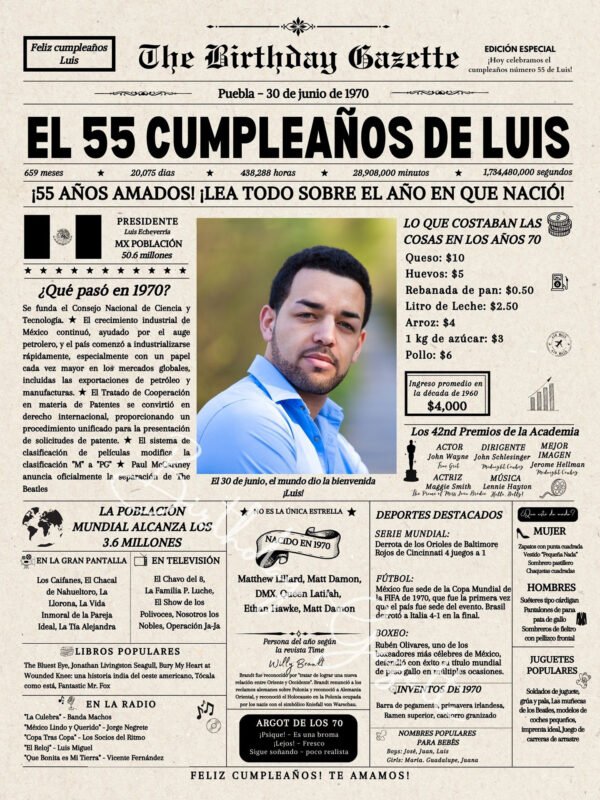 55th Birthday Newspaper Customized Mexico