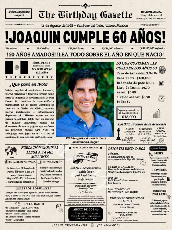 60th Birthday Newspaper Mexico