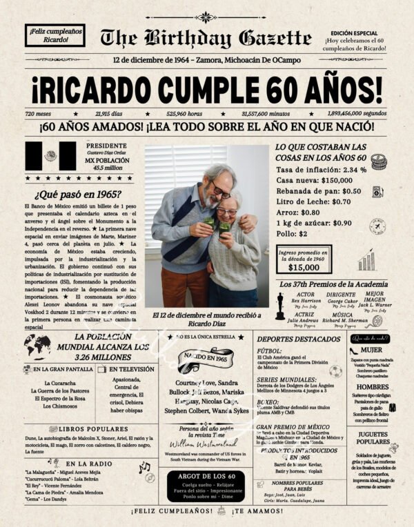 60th Birthday Newspaper Mexico