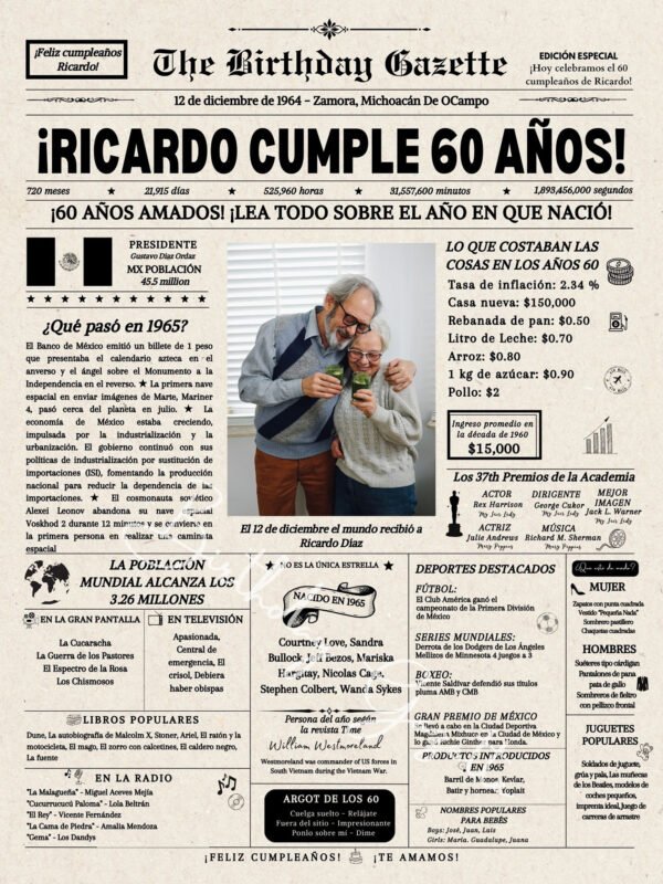 60th Birthday Newspaper Mexico