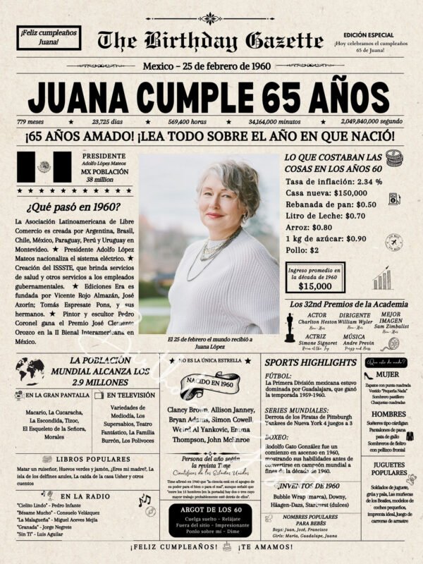 65th Birthday Newspaper Customized Mexico