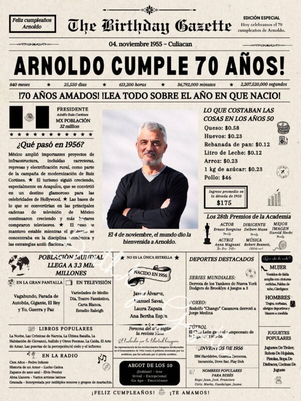 70th Birthday Newspaper Mexico