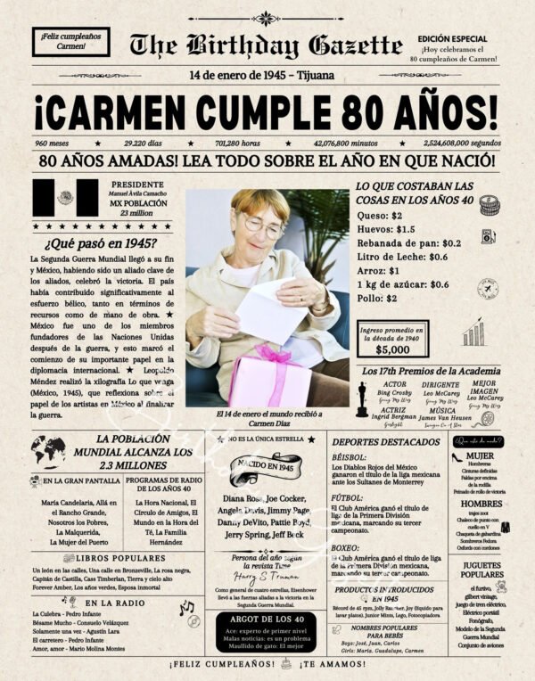 80th Birthday Newspaper Mexico