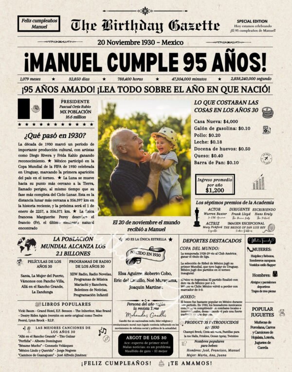 95th Birthday Newspaper Mexico