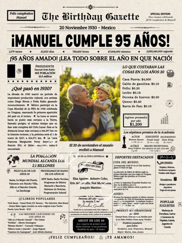 95th Birthday Newspaper Mexico