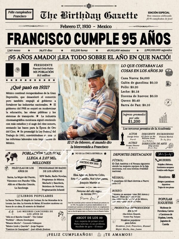 95th Birthday Newspaper Mexico