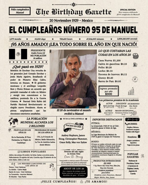 95th Birthday Newspaper Mexico