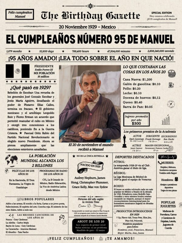 95th Birthday Newspaper Mexico