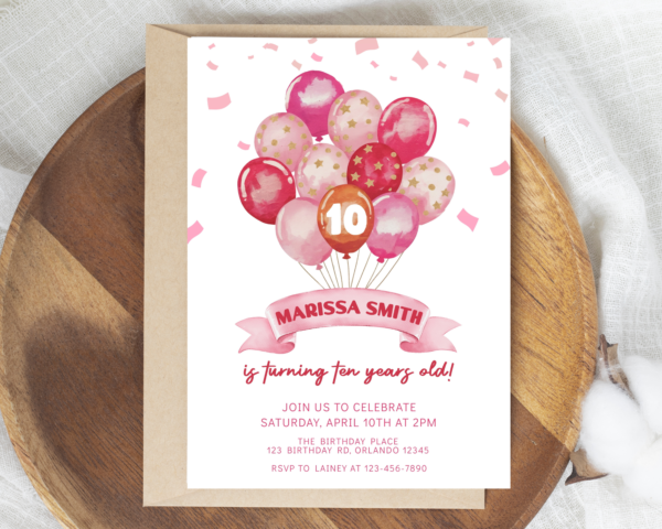 Pink Balloon Editable Invitation