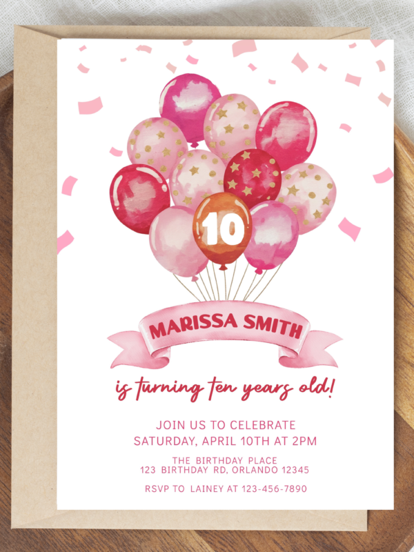 Pink Balloon Editable Invitation