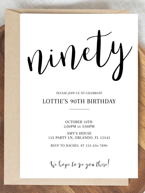 90th Birthday Invitation