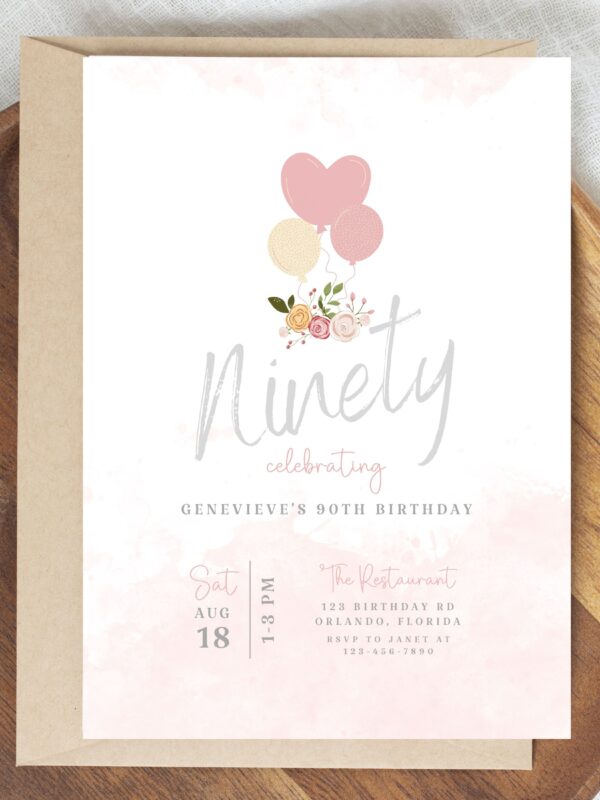 90th Birthday Invitation