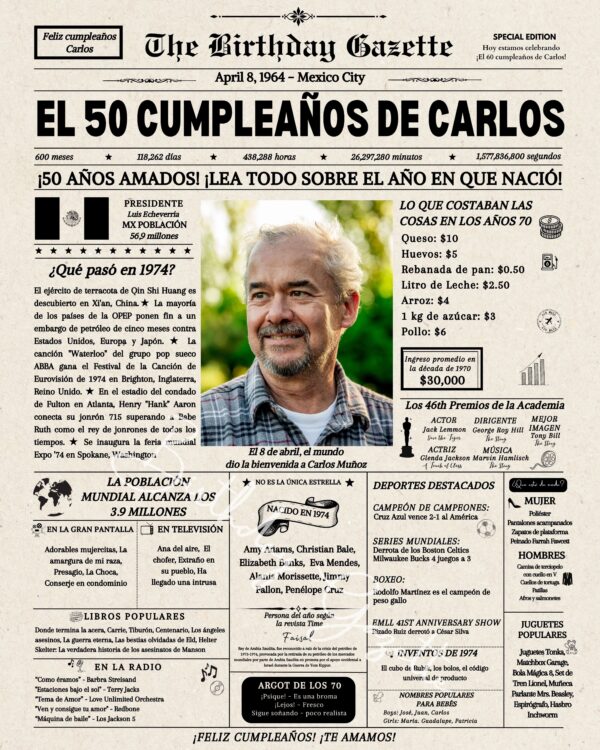 50th Birthday Newspaper Mexico