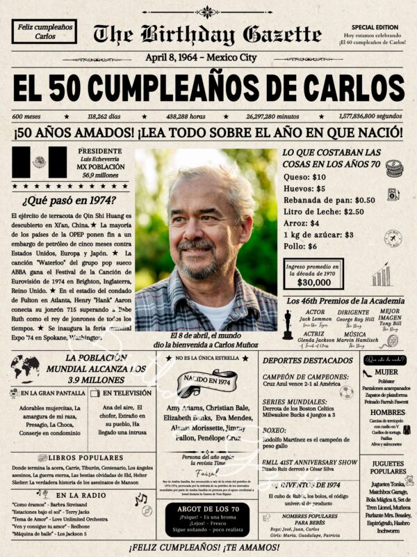 50th Birthday Newspaper Mexico