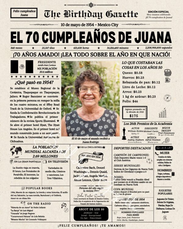 70th Birthday Newspaper Mexico