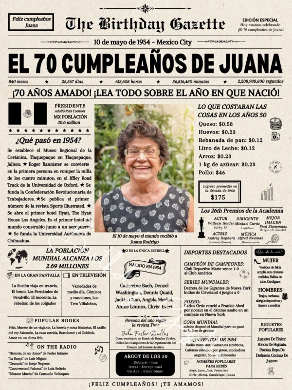 70th Birthday Newspaper Mexico