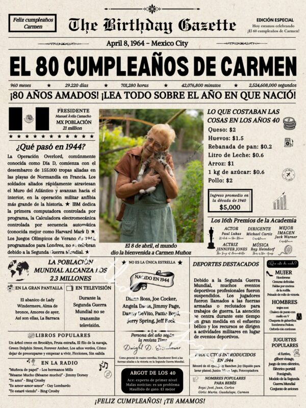 80th Birthday Newspaper Mexico