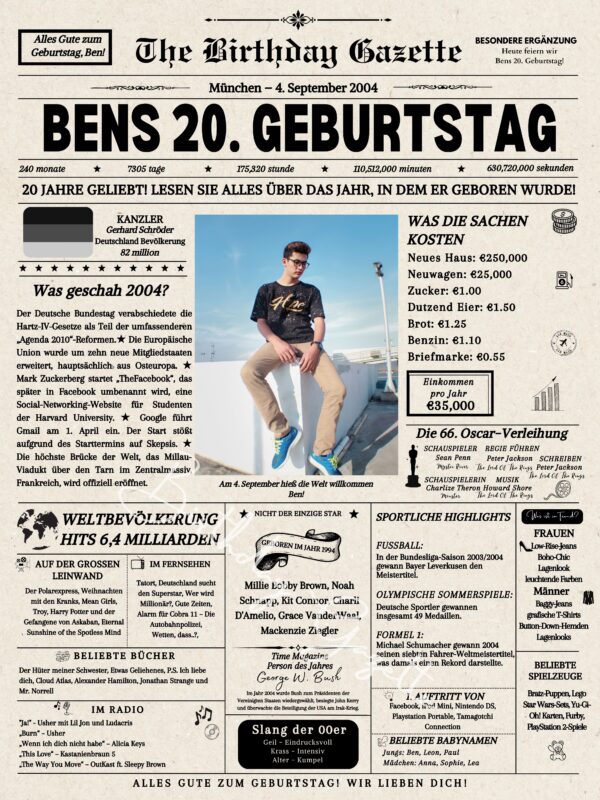 20th Birthday Newspaper Germany