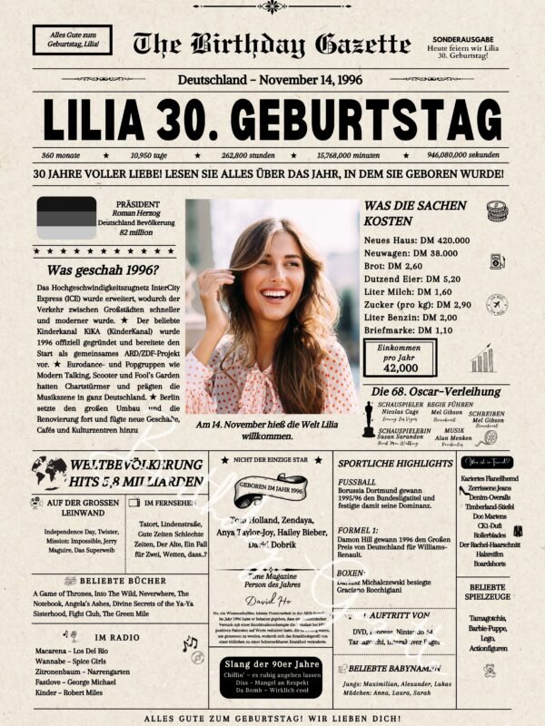 30th Birthday Newspaper Germany